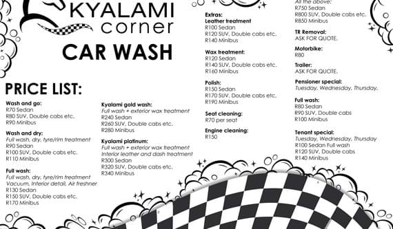 Kyalami Car Wash Price Lists
