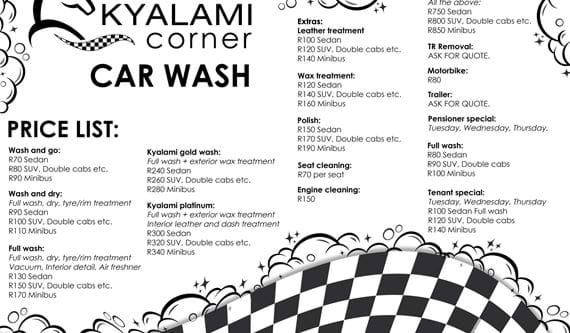 Kyalami Car Wash Price Lists